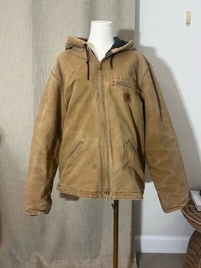 Carhartt Sherpa Lined Duck Work Jacket Sierra Style Tan Canvas Size Large